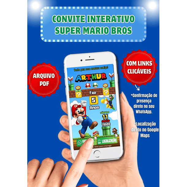 Convite Interativo Super Mario Bros  Envio Imediato  Azul 2