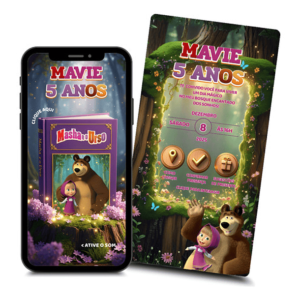Convite Digital Animado Masha E O Urso Interativo   2