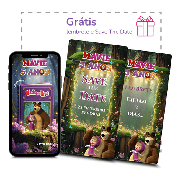 Convite Digital Animado Masha E O Urso Interativo   6