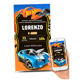Convite Digital Hot Wheels Aniversário Envio Imediato 