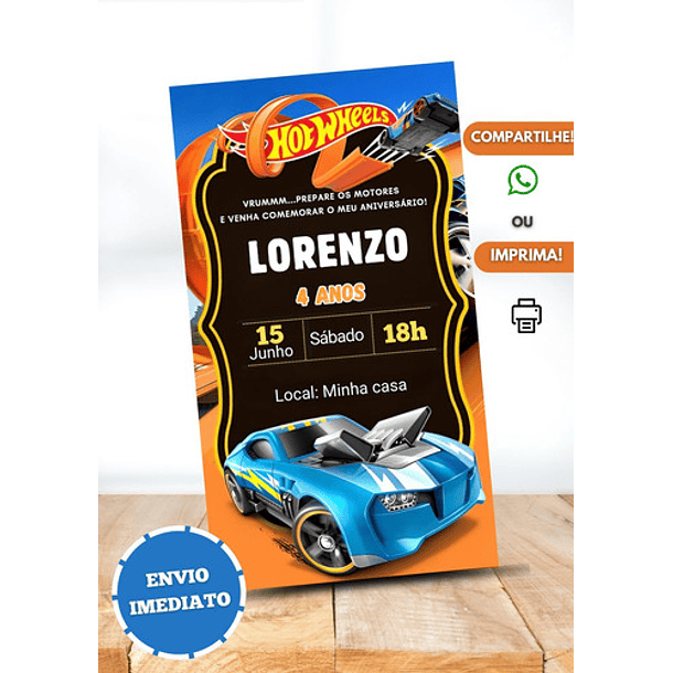 Convite Digital Hot Wheels Aniversário Envio Imediato  2