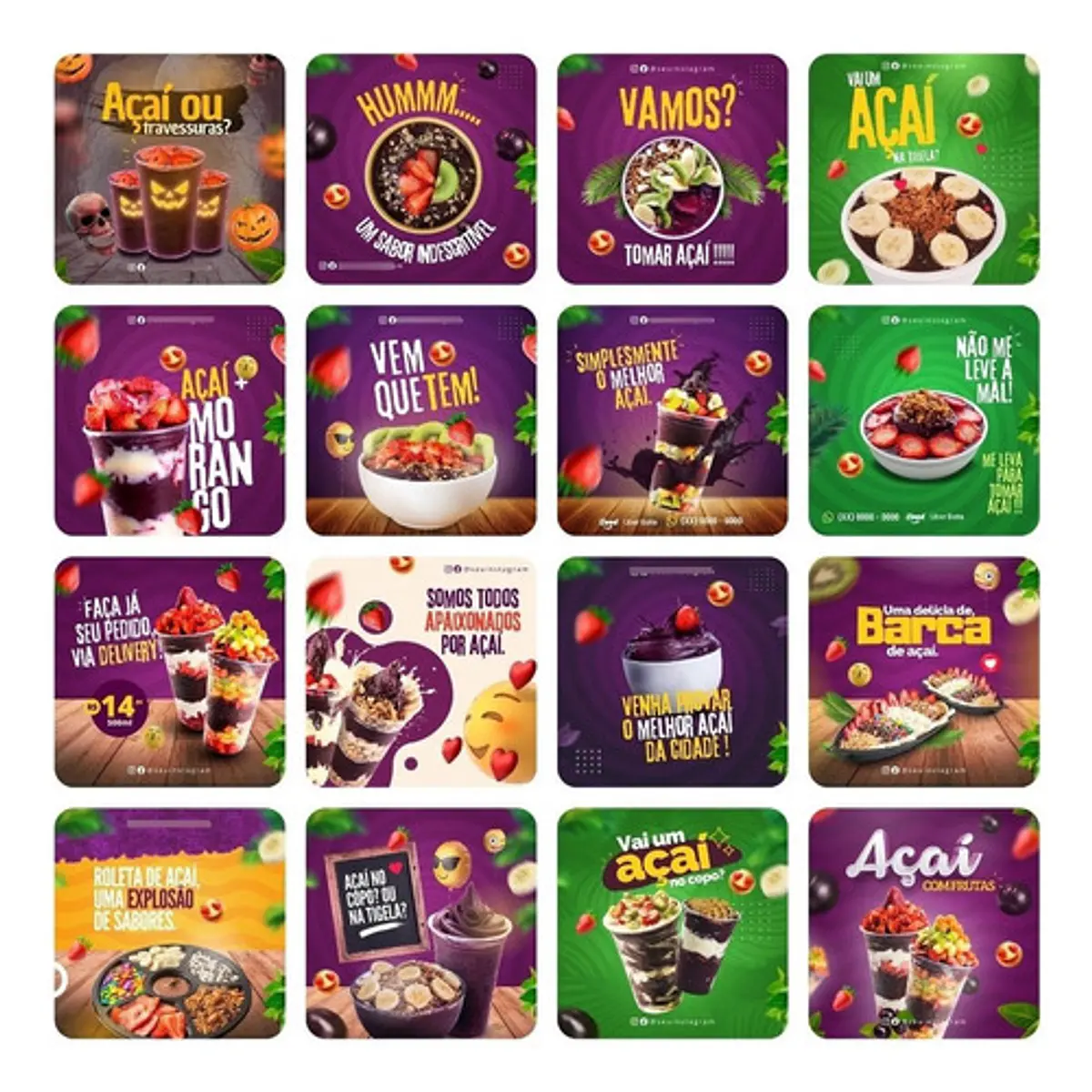 Pack Canva Açaí Templates Editável 65 Artes | Kriato Design