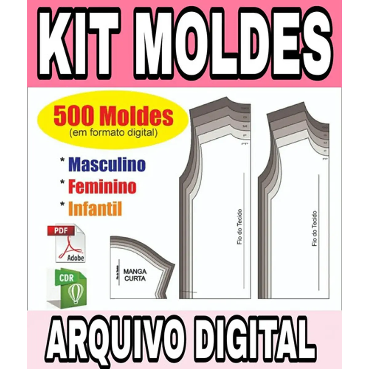Kit Modelagem De Roupas Em Pdf 500 Em Tamanho Real Digital | Kriato Design