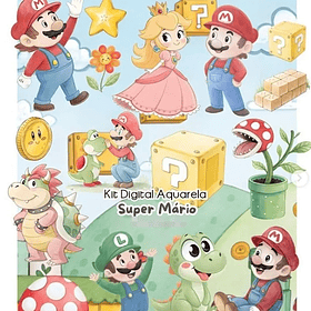 Kit Digital Super Mario Aquarela em Png