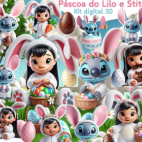 Kit Digital Páscoa Stitch em Png