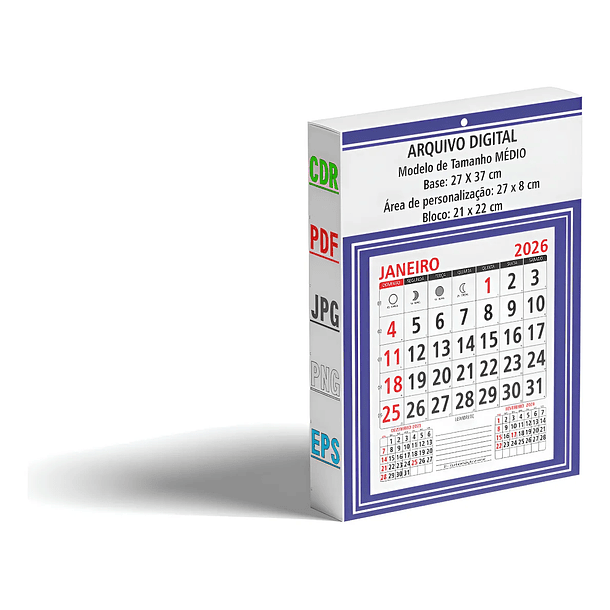 Arquivo Digital Calendário Base E Bloco 2026 Medio Editavel 1