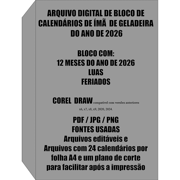 Arquivo Digital Bloco Calendário A4 P/ Imã De Geladeira 2026 4
