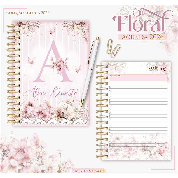 Arquivo Encadernação Rosa Floral - Lina 2
