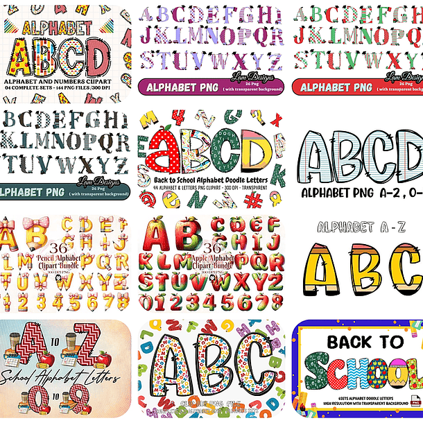 20 Modelos de Alfabetos Volta as Aulas Arquivo em Png