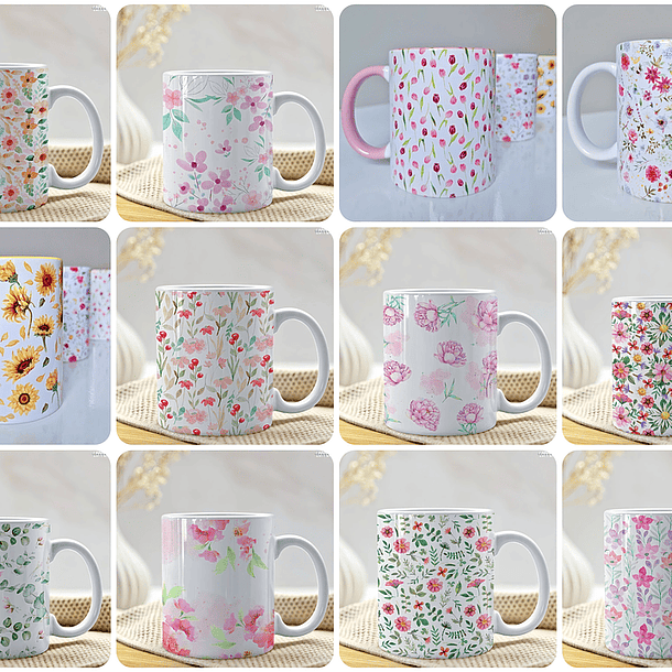 12 Artes para Caneca Estampas Florais Arquivo em Jpg