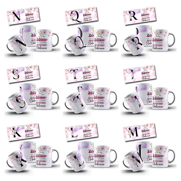 26 Artes para Caneca Alfabeto Floral Enfermeira Arquivo Editável