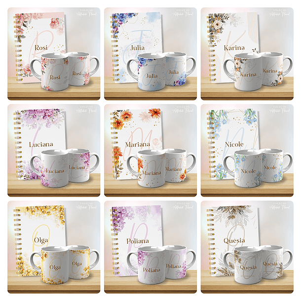 53 Artes para Caneca Alfabeto Floral Arquivo Editável