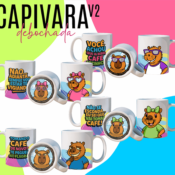 4 Artes para Caneca Capivara Debochada Arquivo Editável