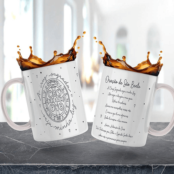 Artes Caneca Oração de São Bento Arquivo Editável