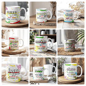 12 Artes para Caneca Signos Arquivo Editável