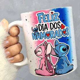 Arte Caneca Feliz dia dos Namorados Stitch e Angel Arquivo em Jpg