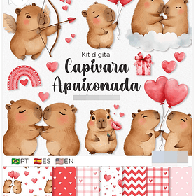 Kit Digital Capivara Apaixonada Dia dos Namorados Png