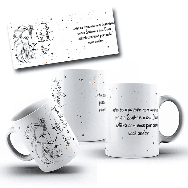 Artes Caneca Leão de Judá Seja forte e Corajosa Arquivo Editável