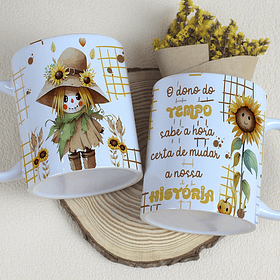 Artes Caneca Espantalho Frase o dono do tempo sabe a hora certa de mudar a nossa História Arquivo em Editável