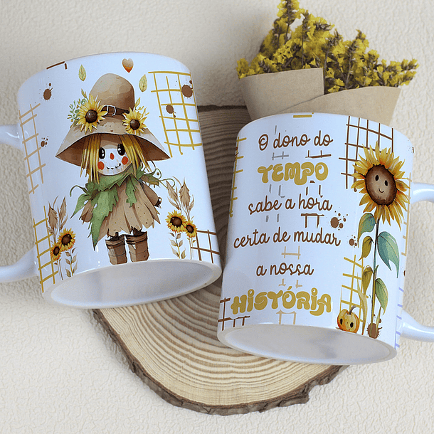 Artes Caneca Espantalho Frase o dono do tempo sabe a hora certa de mudar a nossa História Arquivo em Editável