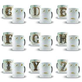 26 Artes para Caneca Alfabeto Dourado Arquivo em Jpg