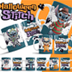 26 Artes para Caneca Halloween Stitch Arquivo Editável