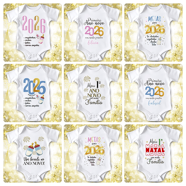 14 Artes para Camisa e Body Ano Novo 2026 Arquivo Editável