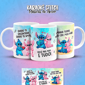 11 Artes para Caneca Karaokê Stitch Músicas de Amor Arquivo em Png