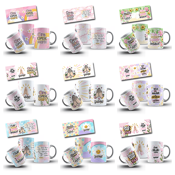 12 Artes para Caneca Frases de Fé Religião Cristã Arquivo em Jpg