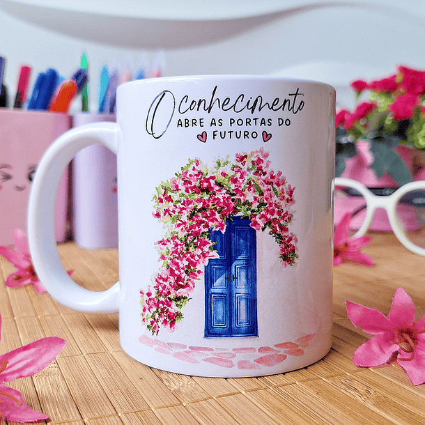 Arte Caneca O conhecimento abre as portas do futuro Arquivo em Png