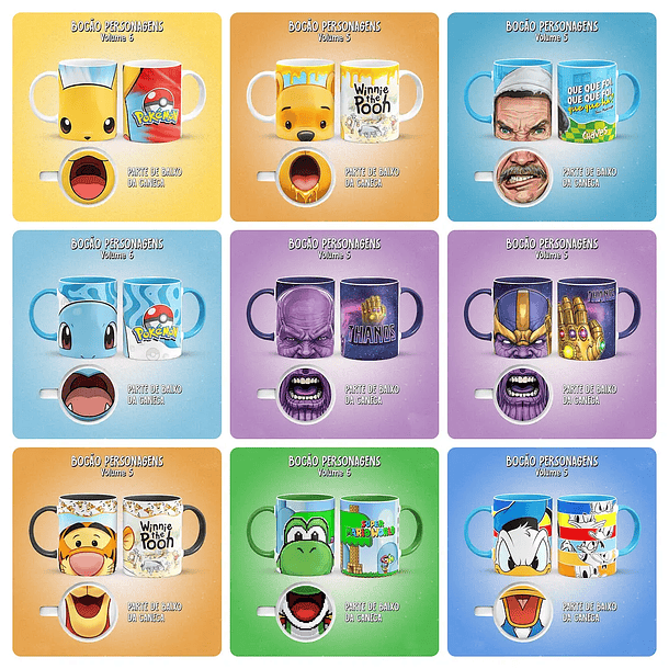 34 Artes para Caneca Bocão Personagens Arquivo em Jpg 2