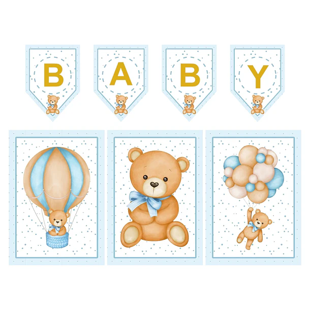 Kit Digital Poster e Bandeirola Chá de bebê Azul