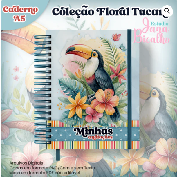 Arquivo Encadernação Caderno A5 Coleção Floral Tucano