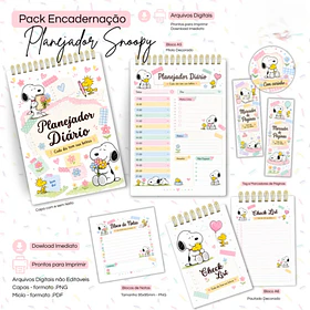 Arquivo Bloco Decorado A5 + Checklist A6 + Extras - Pack Planejador Snoopy