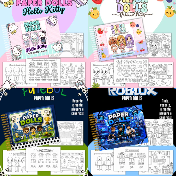 Arquivo Combo Encadernação Pack Paper Dolls Para Colorir