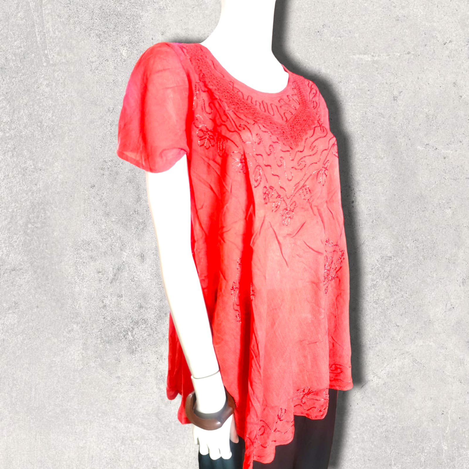 Blusa Mujer Cineraria Camisera Bordada Manga Corta Beige Ludovica