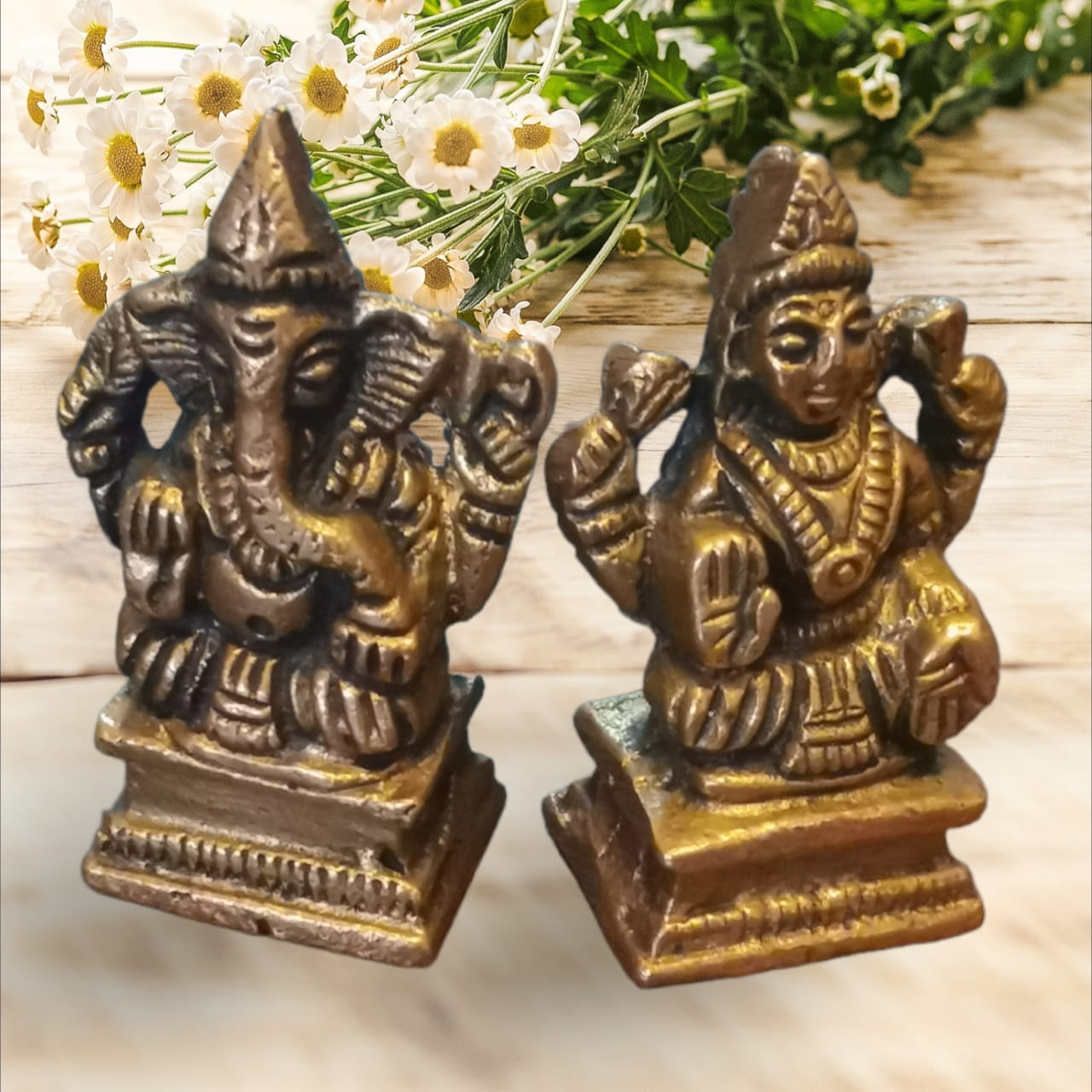 GANESH Y LAKSHMI DEVI EN BRONCE  VERSIÓN MINI