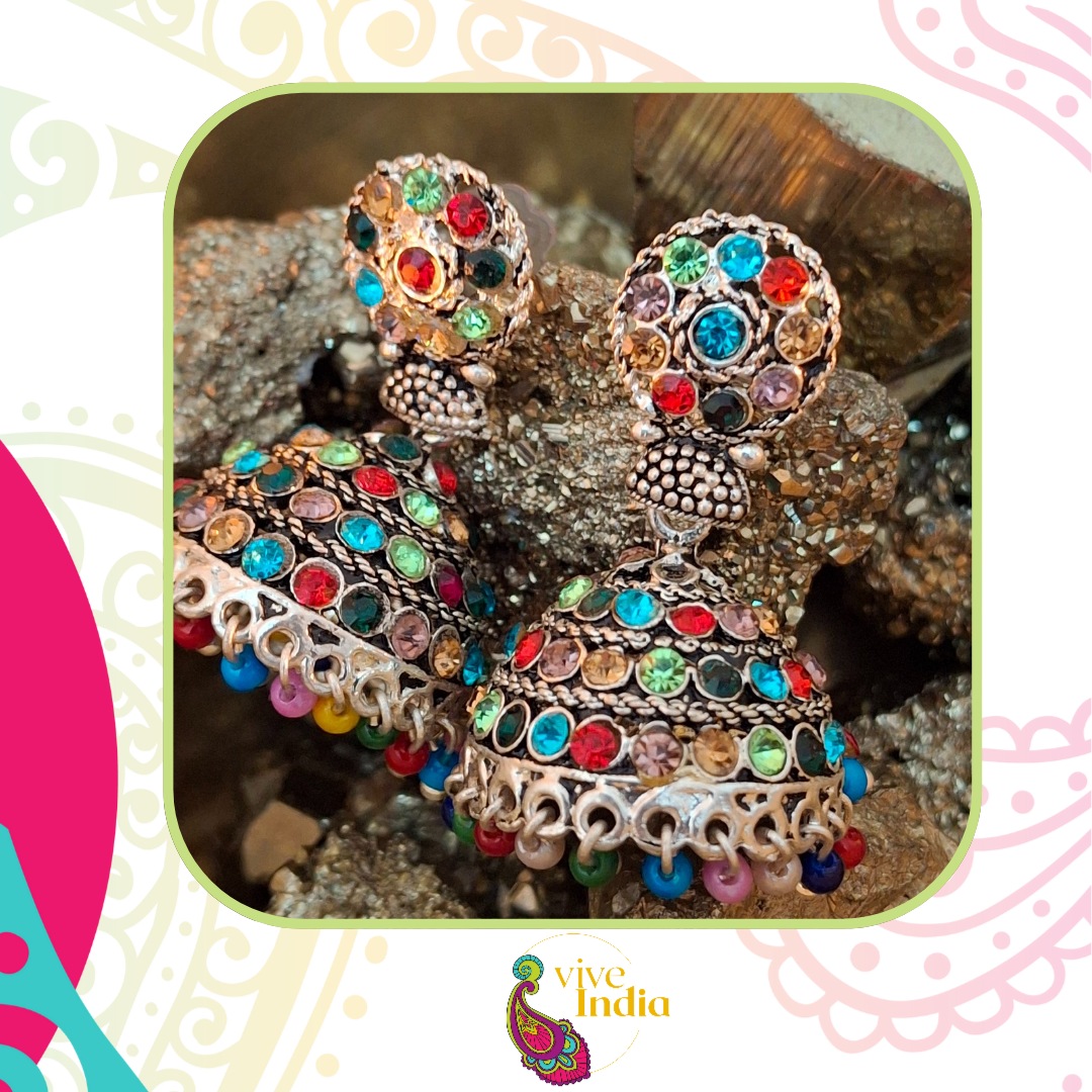 Aros de Forma de Diamante Cuatro Colores con Piedra - Multicolor / TU