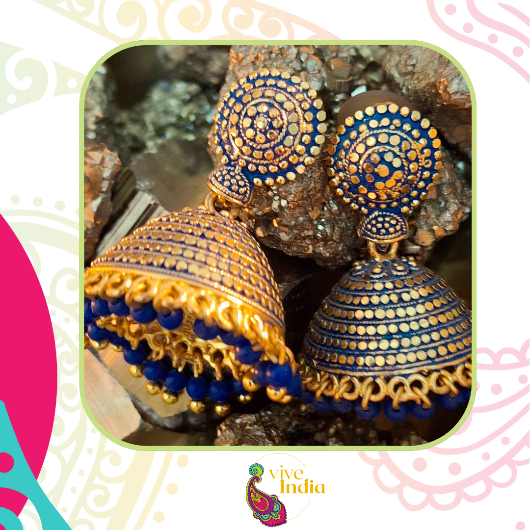 Aros jumkas dorado con azul