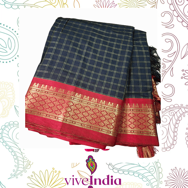 Sari de seda suave con bordados