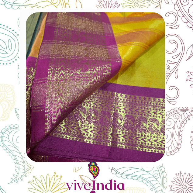 Sari de seda suave con bordados  