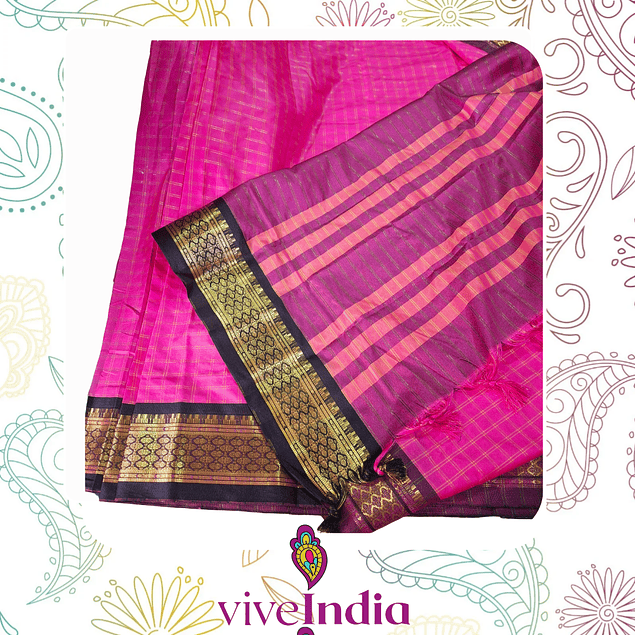 Sari de seda suave con bordados