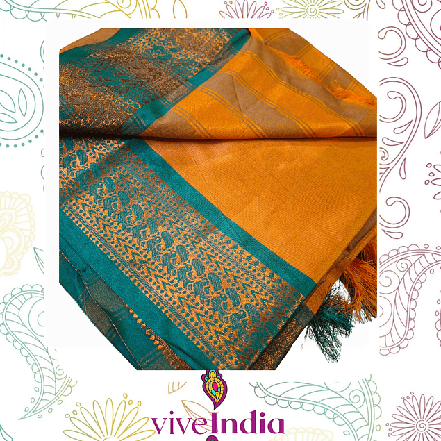 Sari de seda suave con bordados