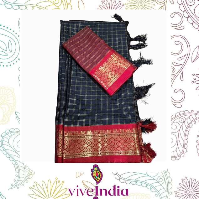 Sari de seda suave con bordados