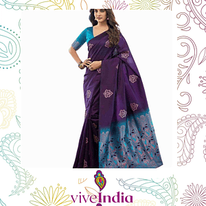 Sari diseño Banarasi - Púrpura y calipso