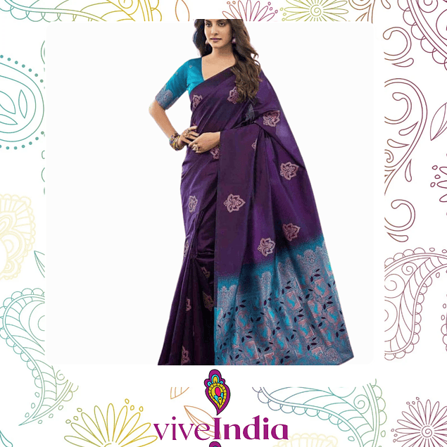 Sari diseño Banarasi - Púrpura y calipso