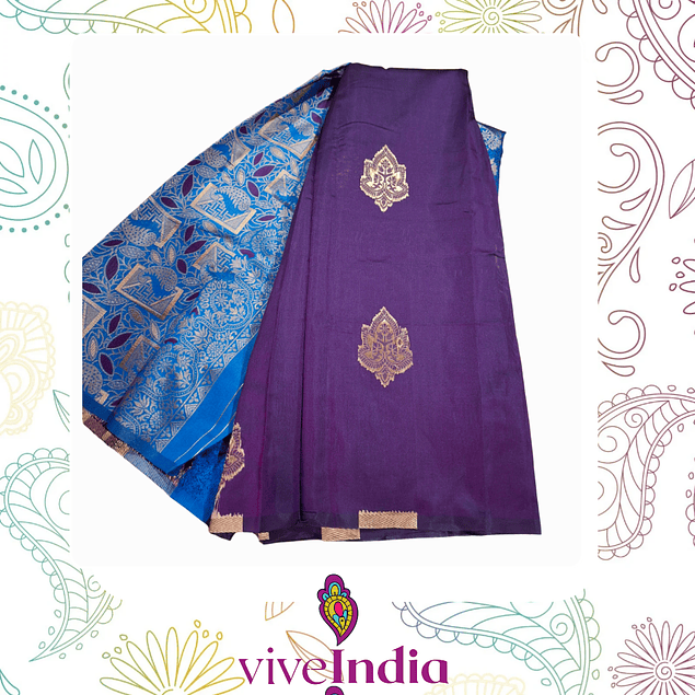 Sari diseño Banarasi - Púrpura y calipso