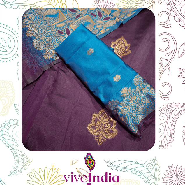 Sari diseño Banarasi - Púrpura y calipso
