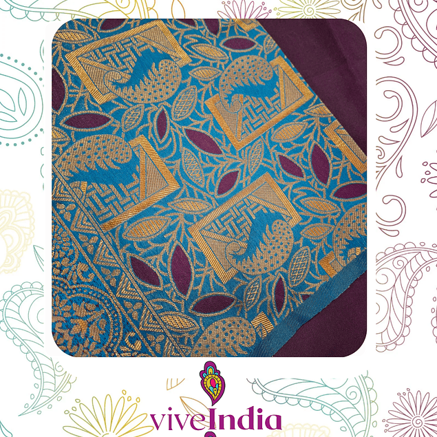 Sari diseño Banarasi - Púrpura y calipso