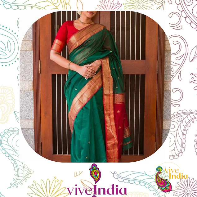 Sari diseño banarasi - verde oscuro